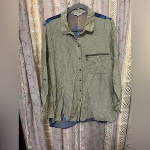 2/$28‎ John Mark Striped Button Up Shear Butterfly Print Back Blouse Large